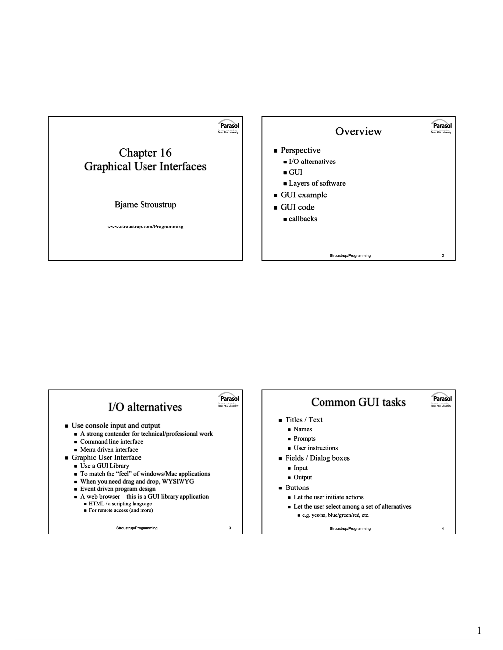 Chapter 16 Graphical User Interfaces Overview I/O Alternatives Common