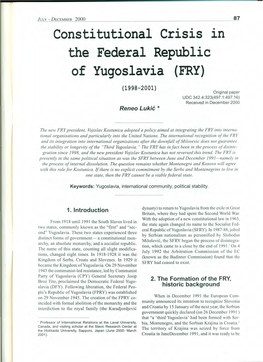 Constitutional Crisis the Federal Republic of Yugoslavia (FRY)