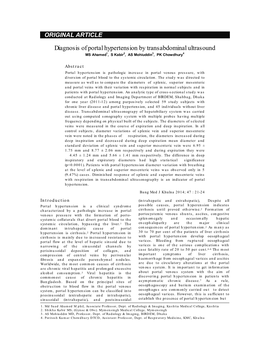 Diagnosis of Portal Hypertension by Transabdominal Ultrasound MS Ahamed1, S Kabir2, AS Mohiuddin3, PK Chowdhury4
