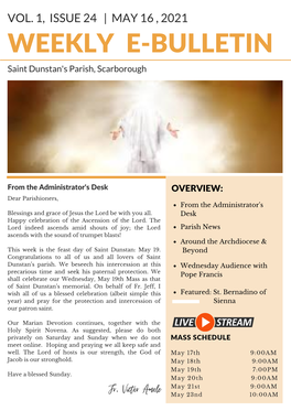 SAINT DUNSTAN E-NEWSLETTER May 16, 2021, VOL.1, ISSUE 24