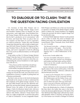 To Dialogue Or to Clash: That Is the Question Facing Civilization