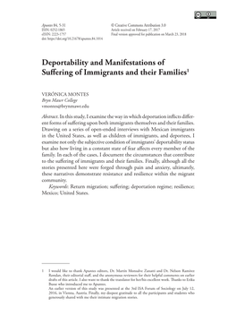 Deportability and Manifestations of Suffering of Immigrants and Their Families1