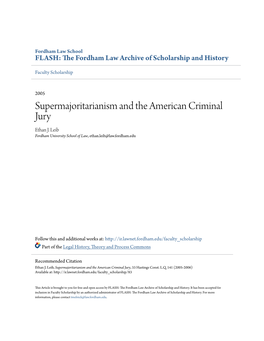 Supermajoritarianism and the American Criminal Jury Ethan J