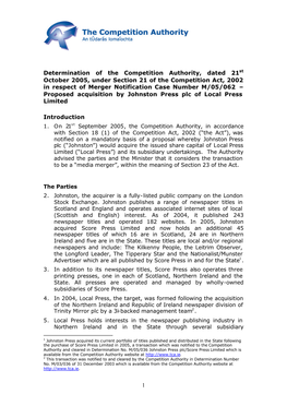 Determination of the Competition Authority M05062 FINAL