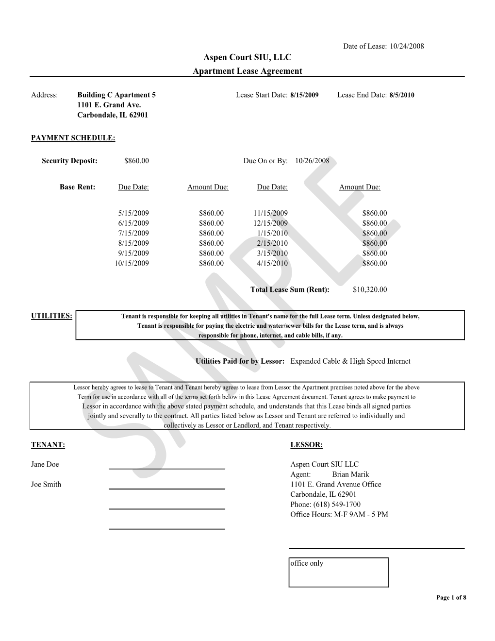 Apartment Lease – Agreements and Covenants