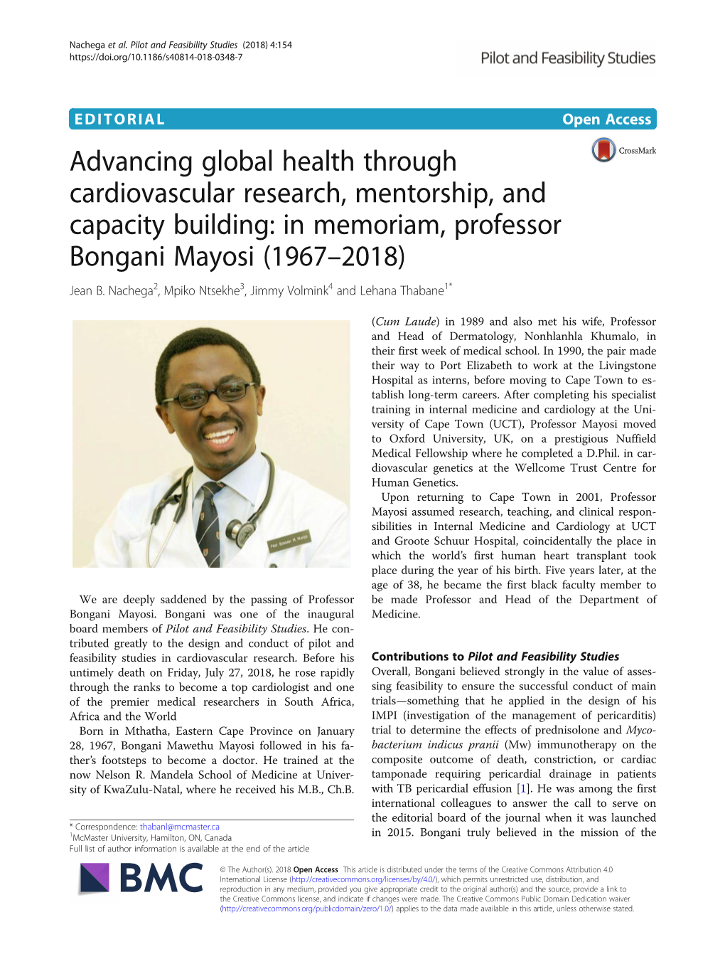 In Memoriam, Professor Bongani Mayosi (1967–2018) Jean B