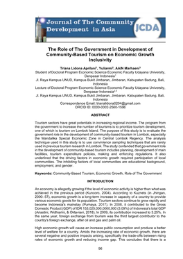 The Role of the Government in Development of Community-Based Tourism on Economic Growth Inclusivity
