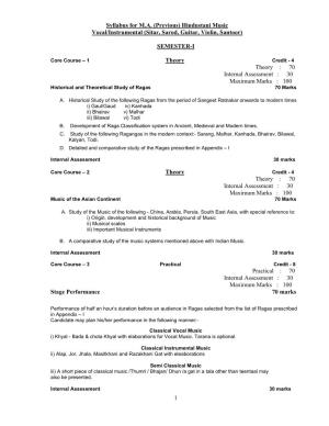 1 Syllabus for MA (Previous) Hindustani Music Vocal/Instrumental