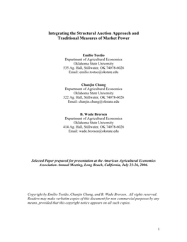 Integrating the Structural Auction Approach and Traditional Measures of Market Power