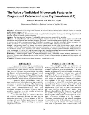 The Value of Individual Microscopic Features in Diagnosis of Cutaneous Lupus Erythematosus (LE)