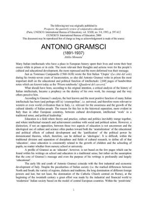 ANTONIO GRAMSCI (1891-1937) Attilio Monasta1