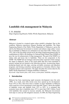 Landslide Risk Management in Malaysia