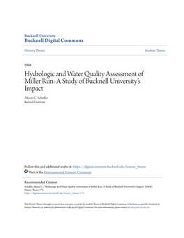 Hydrologic and Water Quality Assessment of Miller Run: a Study of Bucknell University’S Impact Alison C