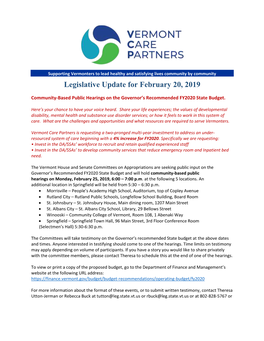 Legislative Update for February 20, 2019