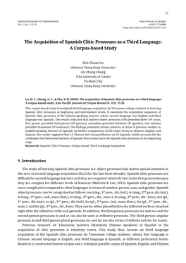 The Acquisition of Spanish Clitic Pronouns As a Third Language: a Corpus-Based Study
