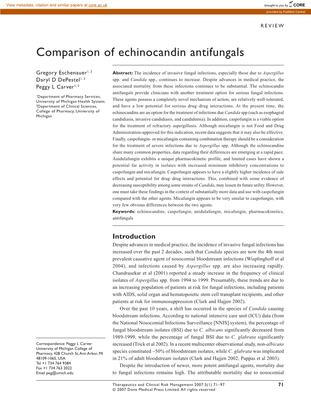 Comparison of Echinocandin Antifungals