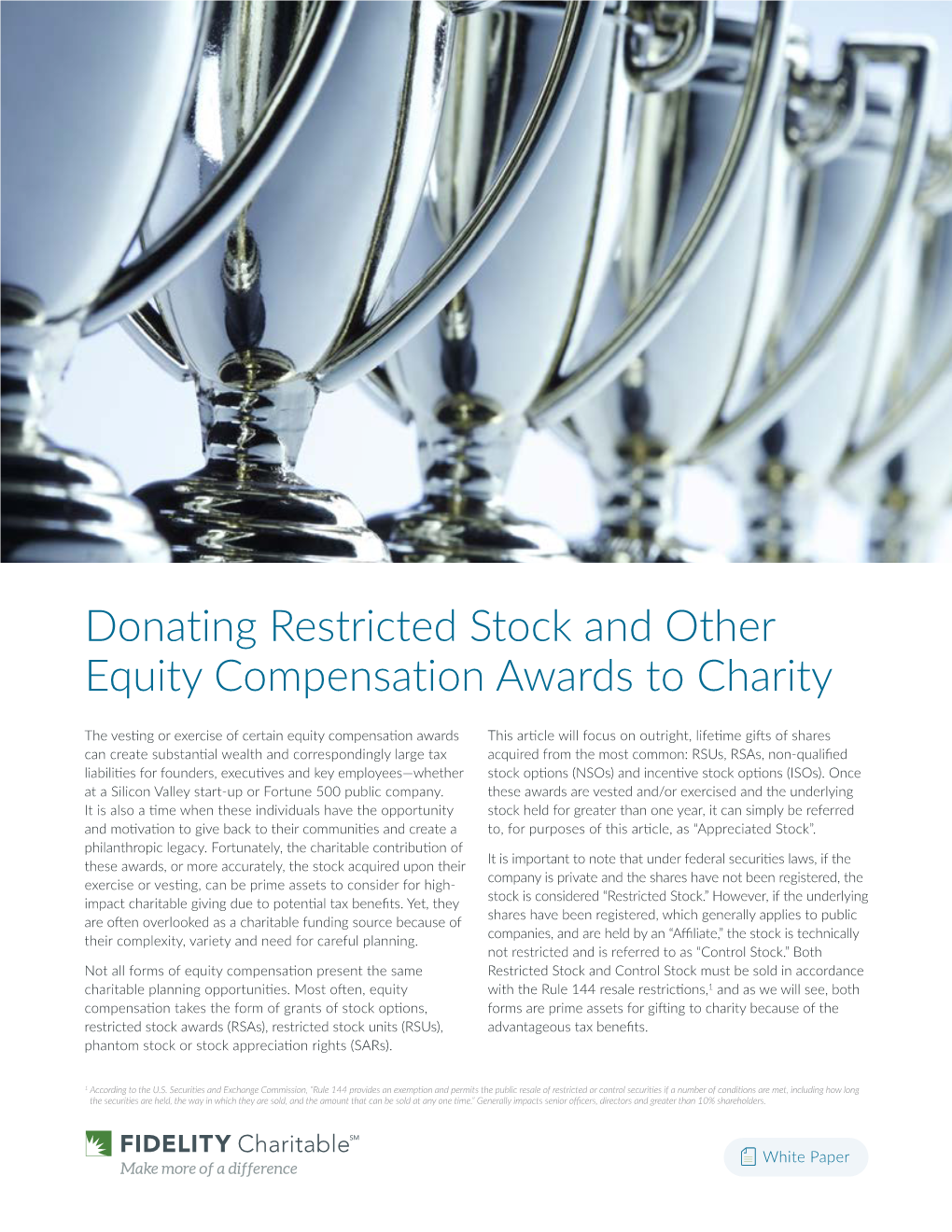 Donating Restricted Stock and Other Equity Compensation Awards to Charity