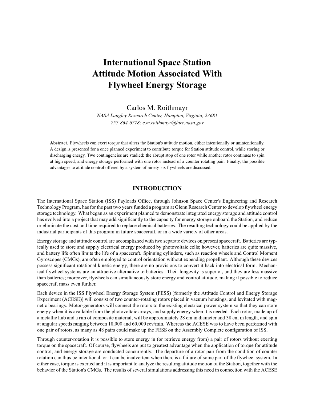 International Space Station Attitude Motion Associated with Flywheel Energy Storage