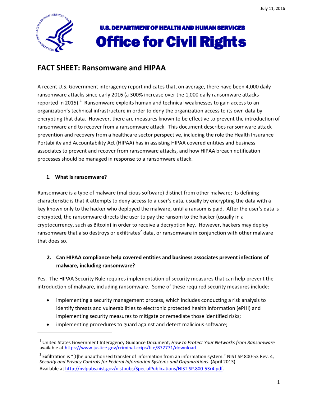 FACT SHEET: Ransomware and HIPAA