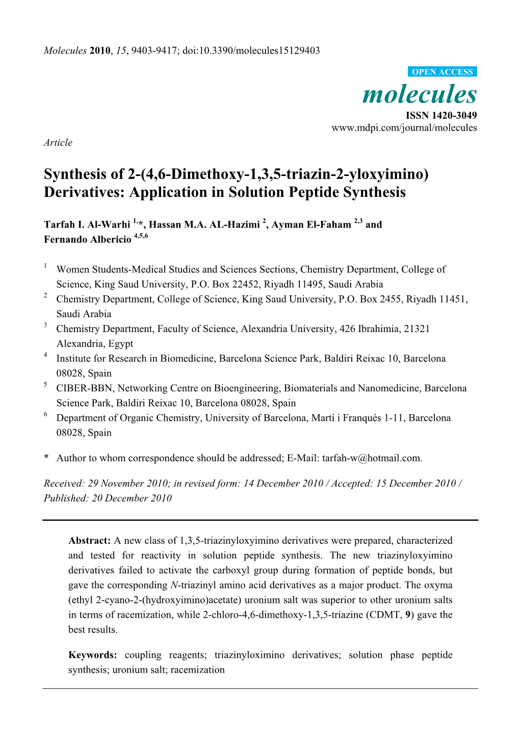 Application in Solution Peptide Synthesis