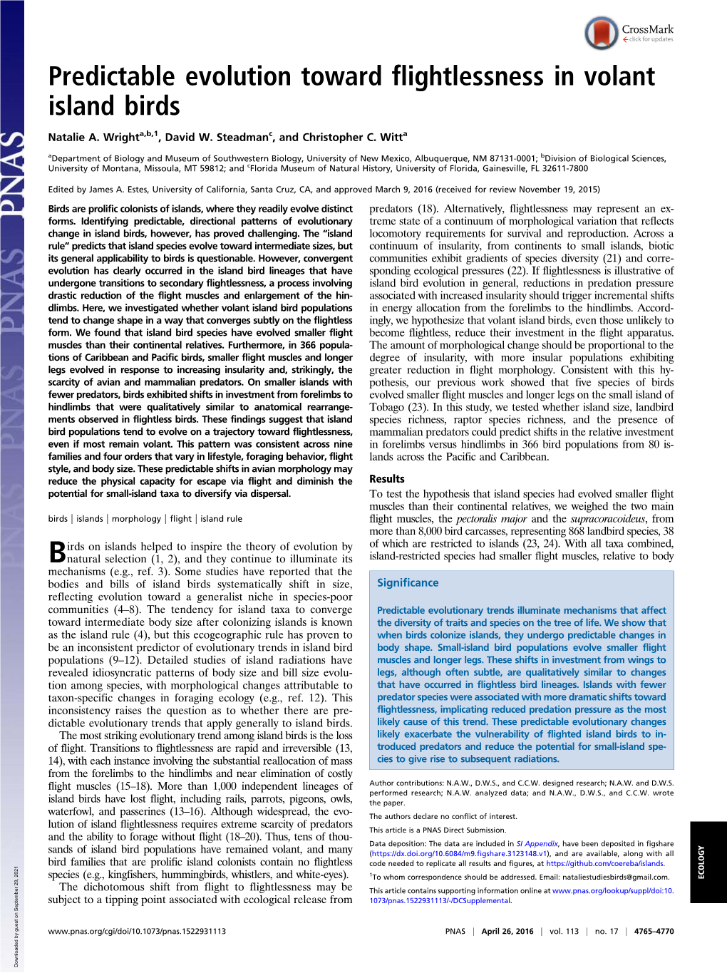 Predictable Evolution Toward Flightlessness in Volant Island Birds