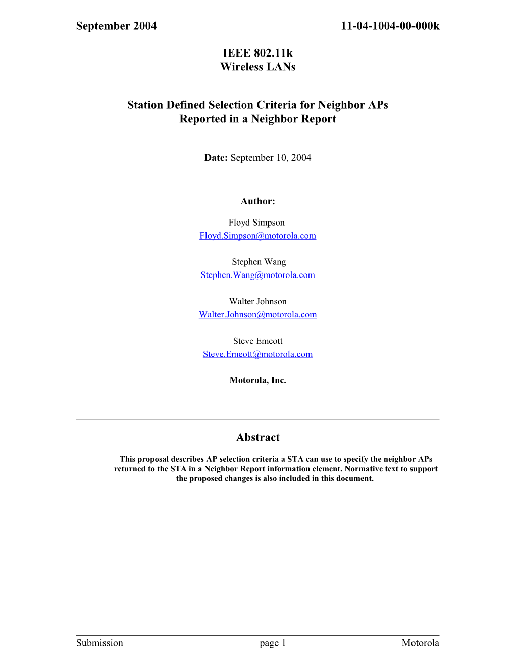 Station Defined Selection Criteria for Neighbor Aps Reported in a Neighbor Report