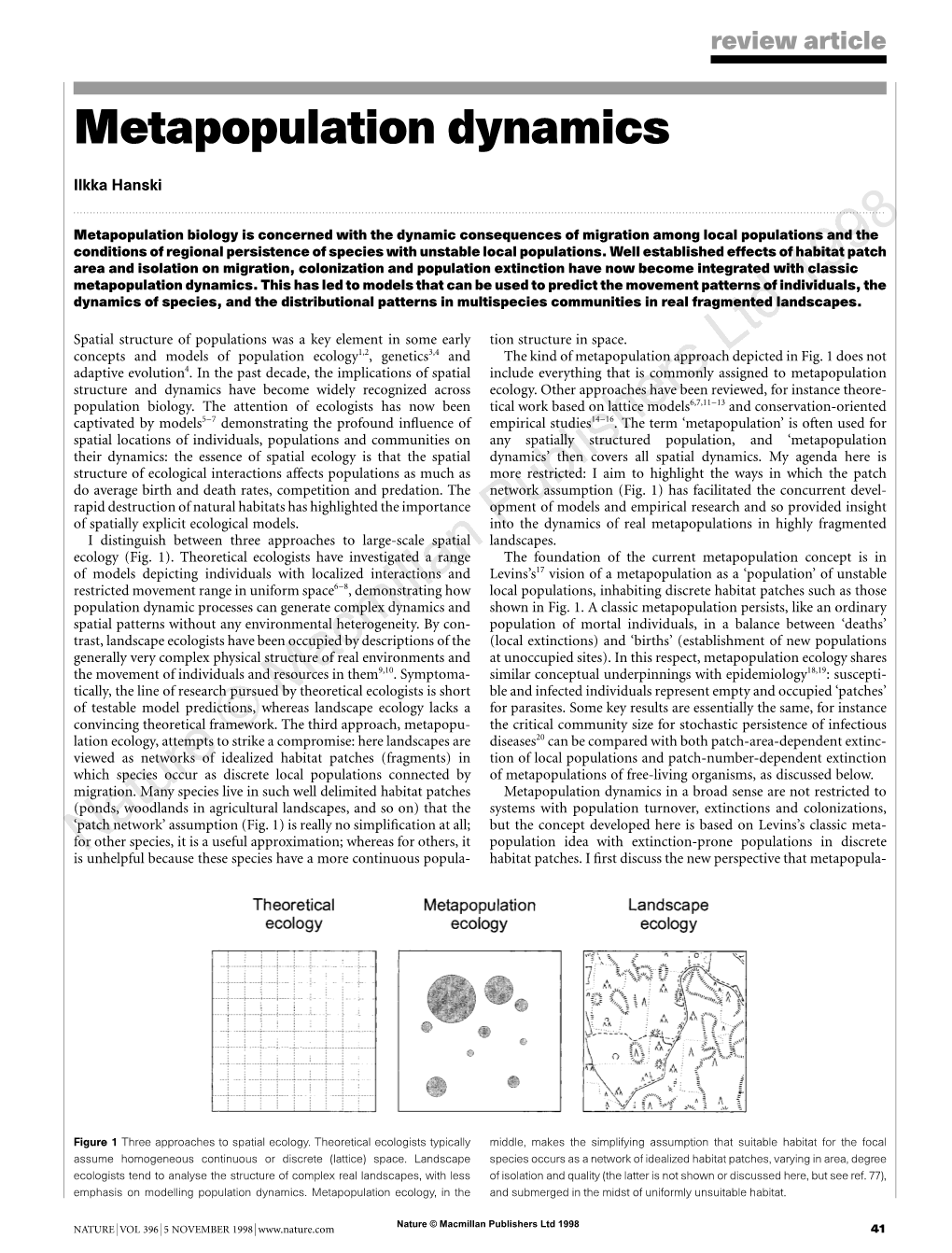 Metapopulation Dynamics