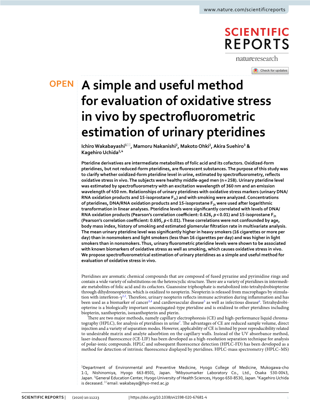 A Simple and Useful Method for Evaluation of Oxidative Stress in Vivo