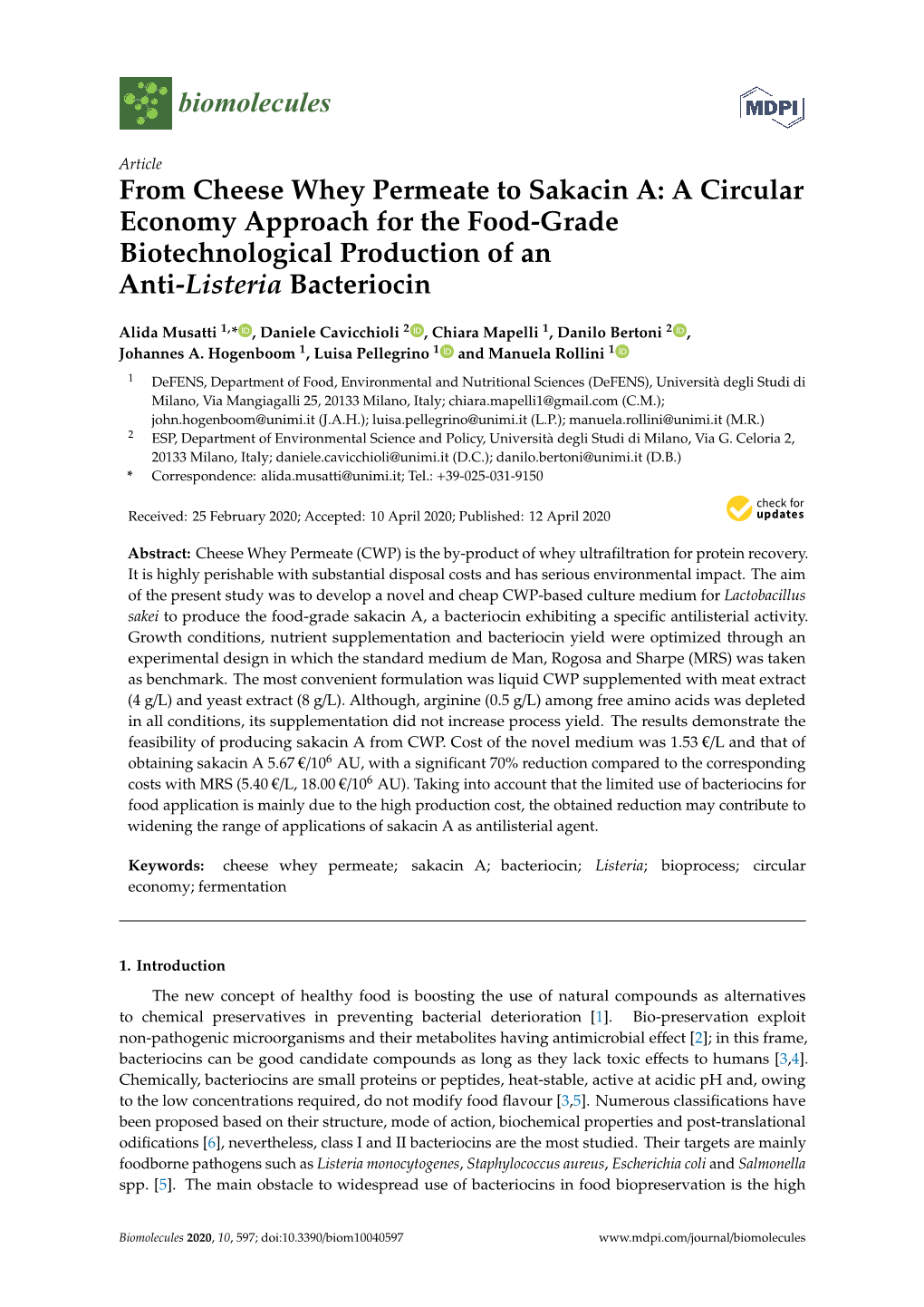 From Cheese Whey Permeate to Sakacin A: a Circular Economy Approach for the Food-Grade Biotechnological Production of an Anti-Listeria Bacteriocin