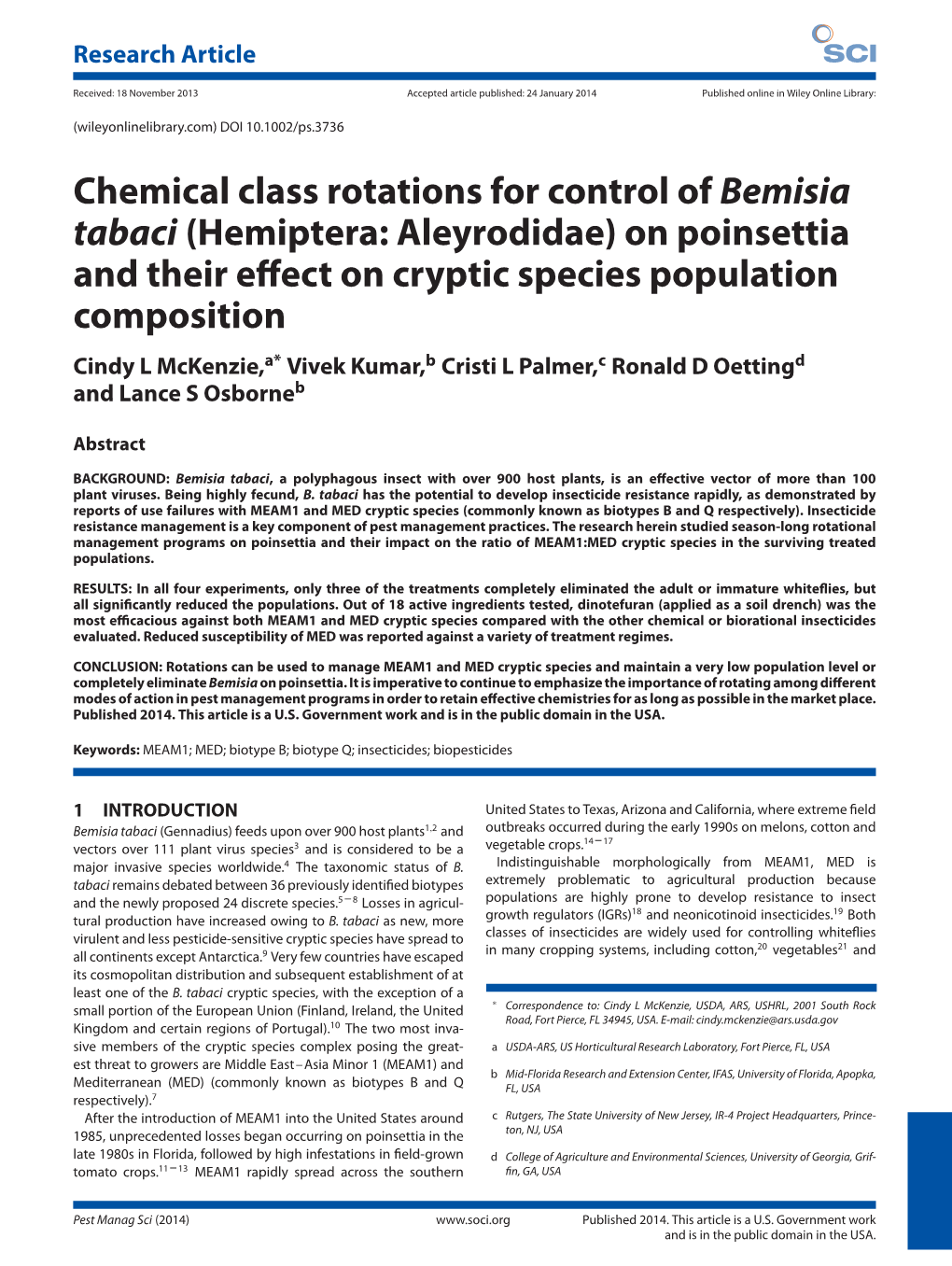 Chemical Class Rotations for Control of Bemisia Tabaci