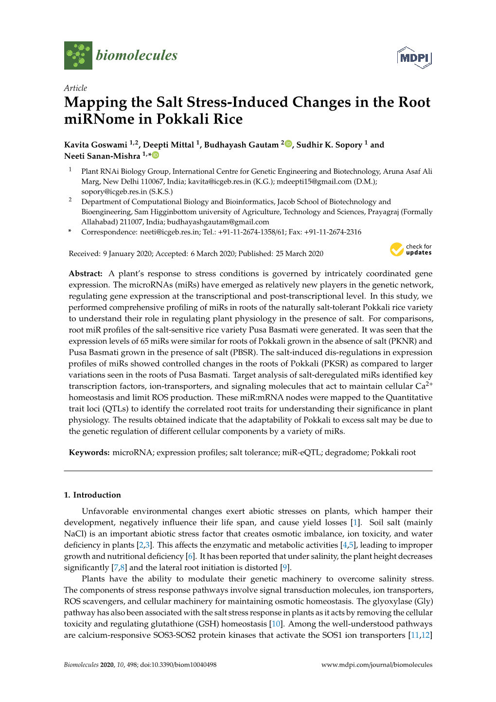 Mapping the Salt Stress-Induced Changes in the Root Mirnome in Pokkali Rice