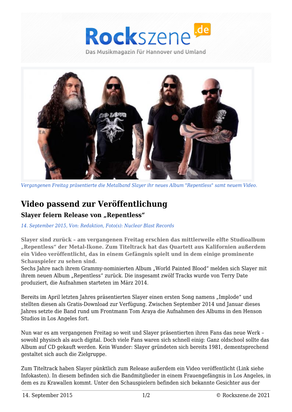 Slayer Feiern Release Von „Repentless“