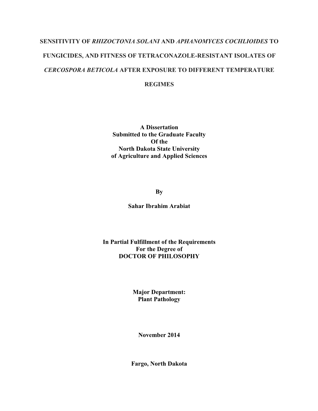 Sensitivity of Rhizoctonia Solani and Aphanomyces Cochlioides To