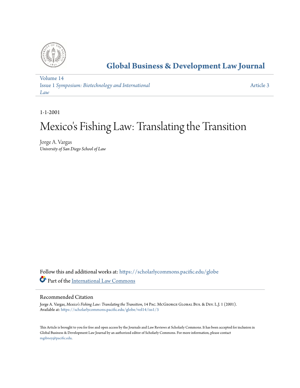 Mexico's Fishing Law: Translating the Transition Jorge A