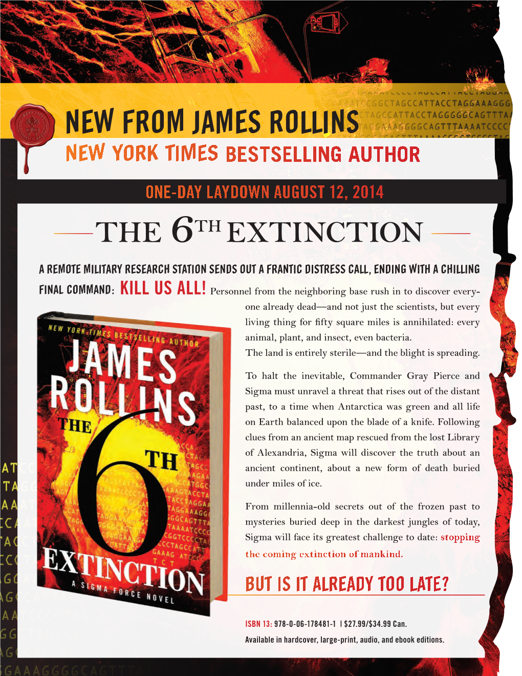 New from James Rollins the 6Th Extinction
