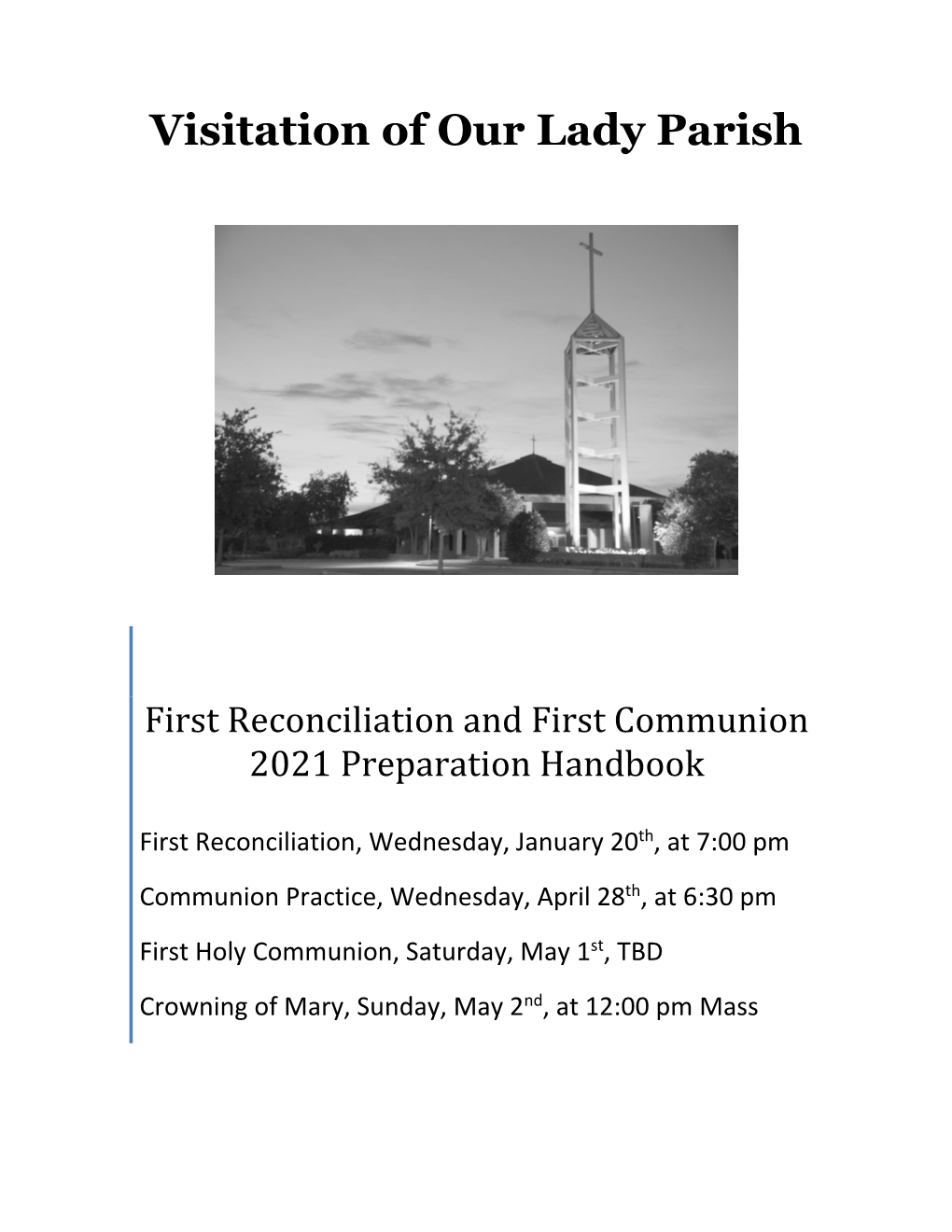 First Reconciliation and First Communion 2021 Preparation Handbook