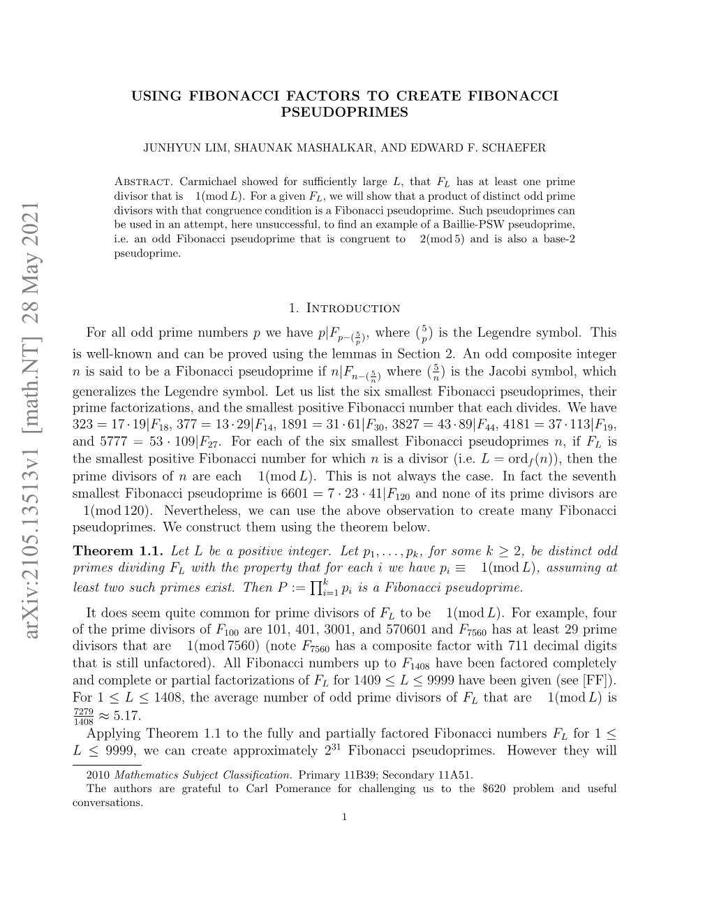 Using Fibonacci Factors to Create Fibonacci Pseudoprimes 3