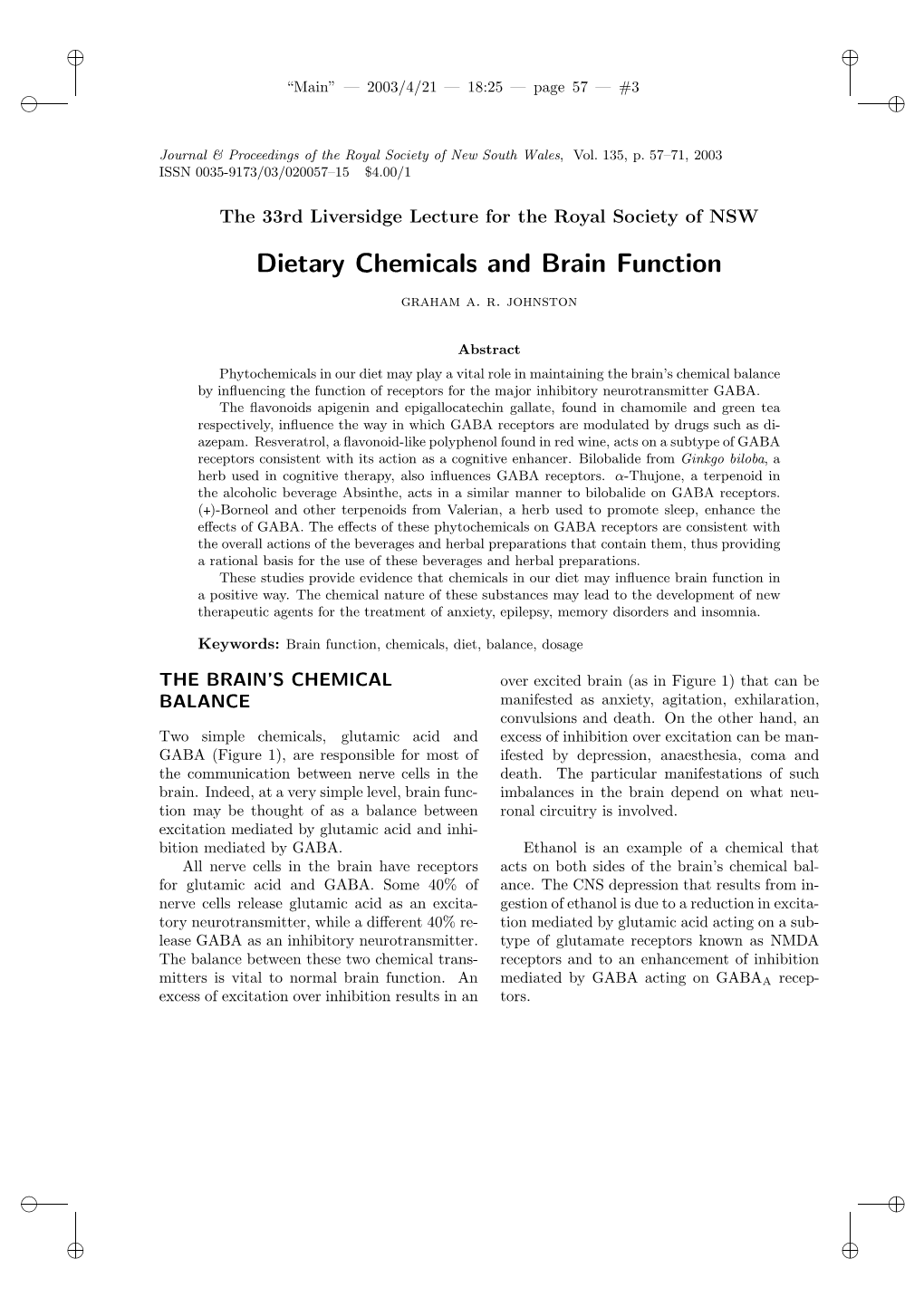 Dietary Chemicals and Brain Function Graham A