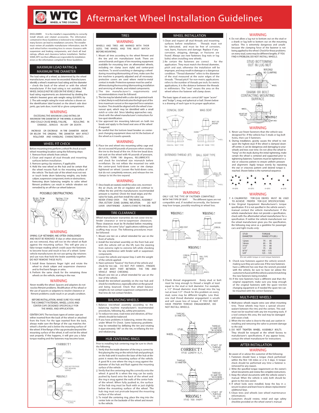 WTC Aftermarket Wheel Installation Guidelines