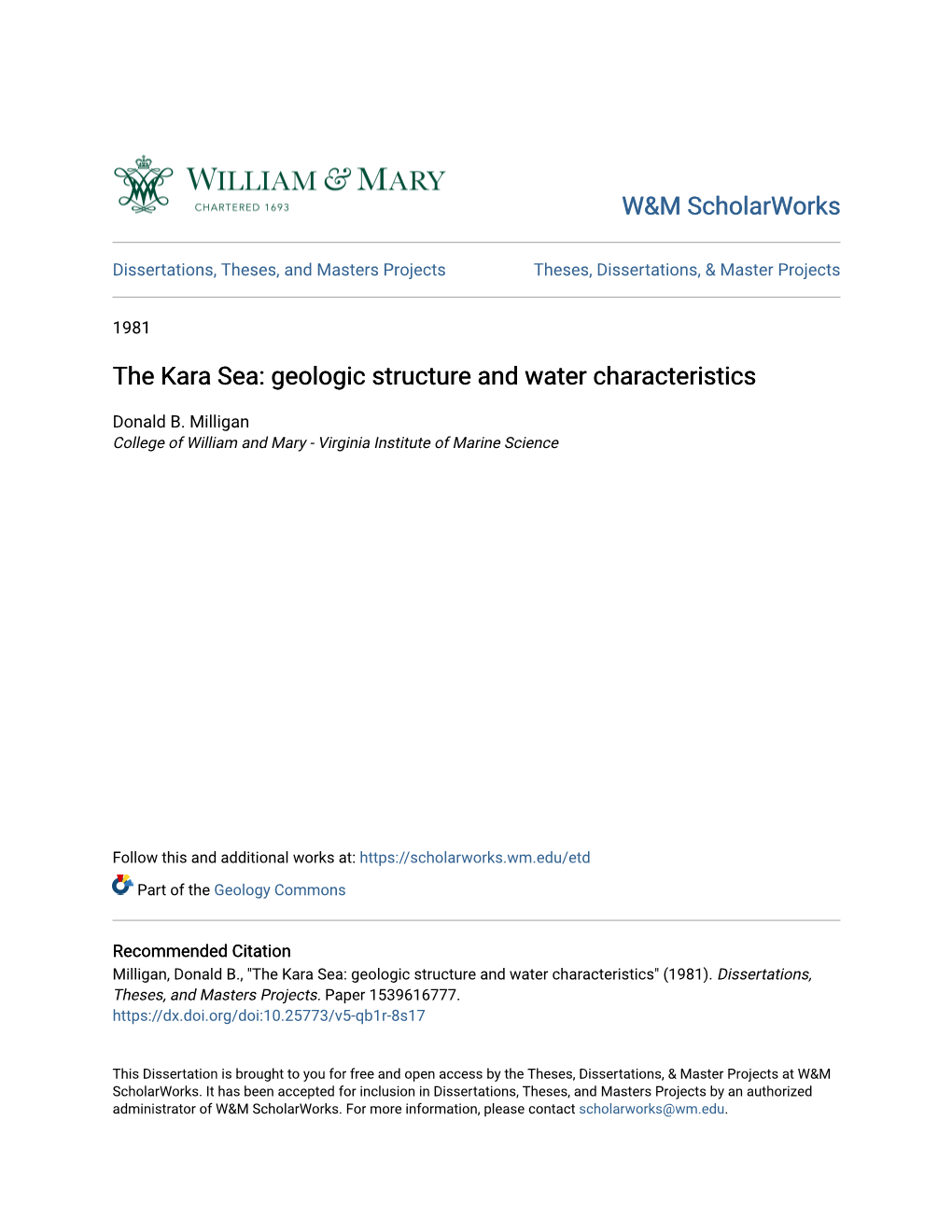 The Kara Sea: Geologic Structure and Water Characteristics