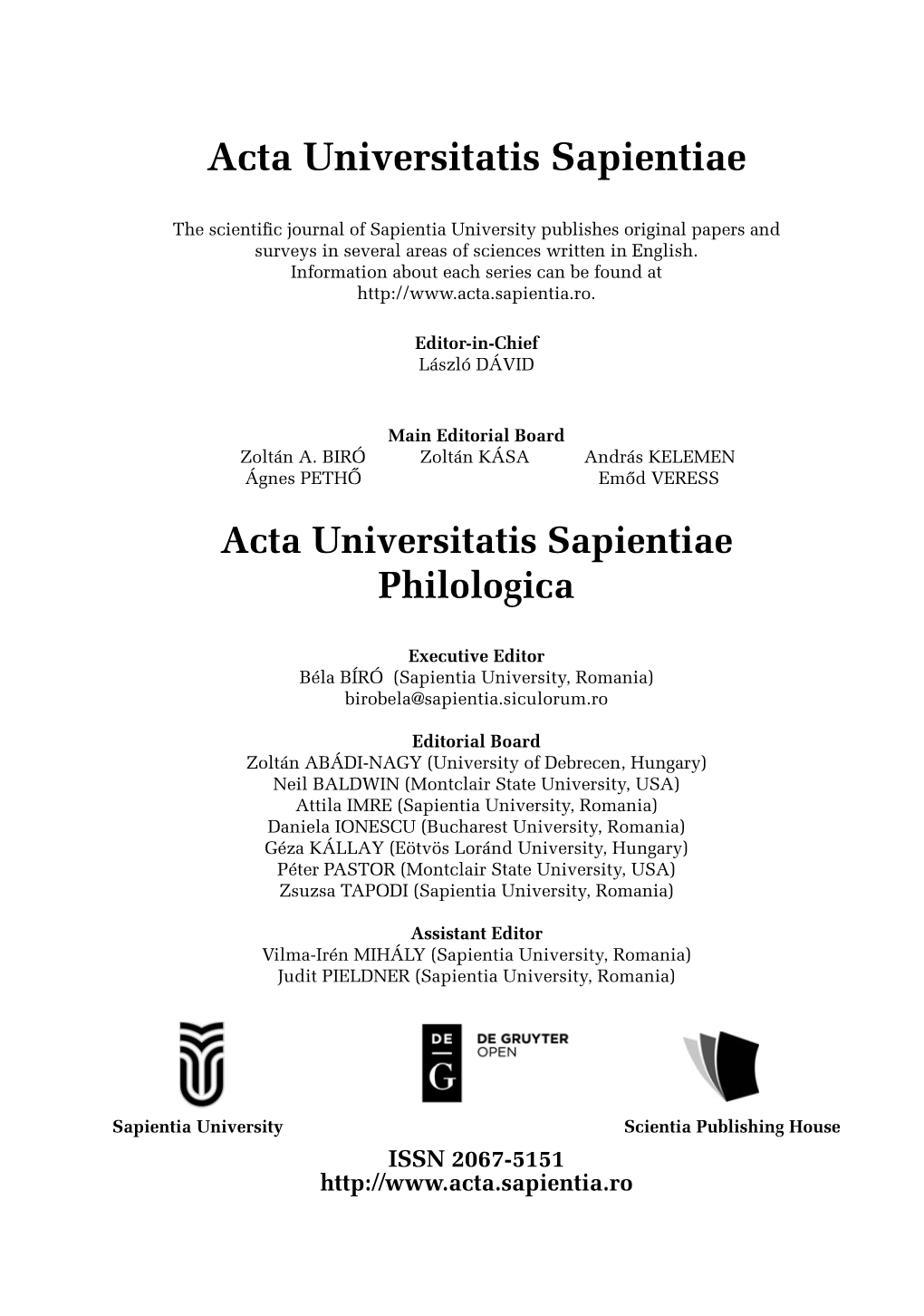 Acta Universitatis Sapientiae Philologica