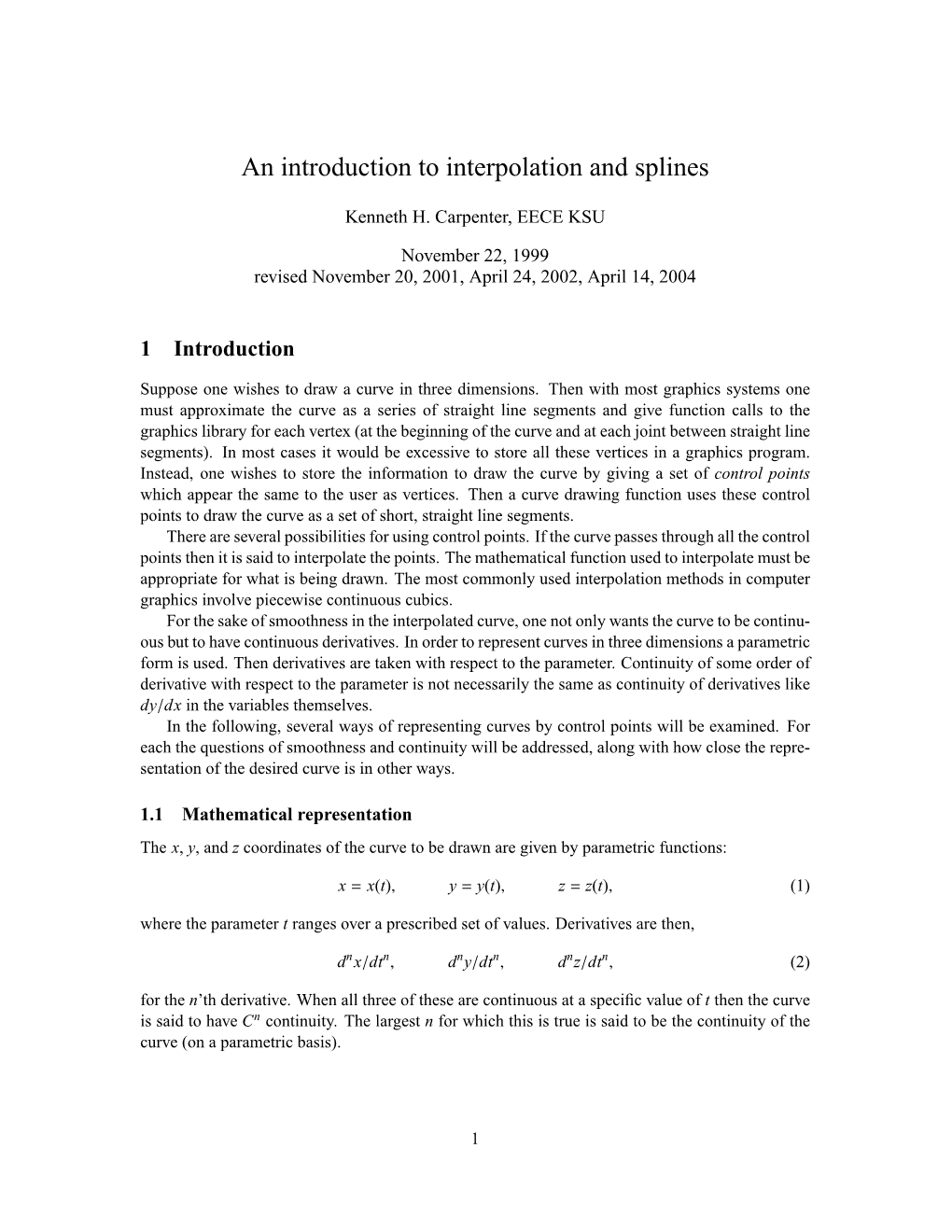 An Introduction to Interpolation and Splines