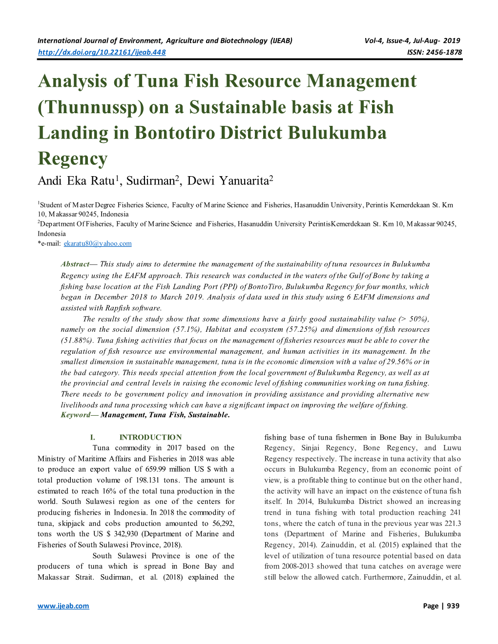 Analysis of Tuna Fish Resource Management (Thunnussp) on A