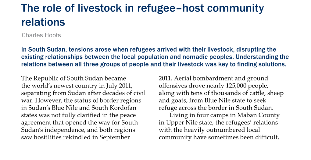 The Role of Livestock in Refugee–Host Community Relations