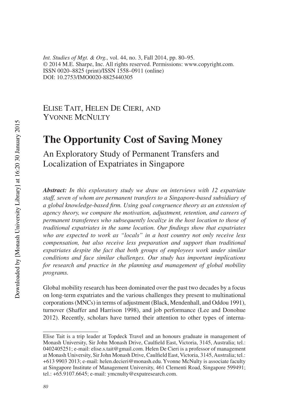 Permanent Transfers and Localization of Expatriates in Singapore