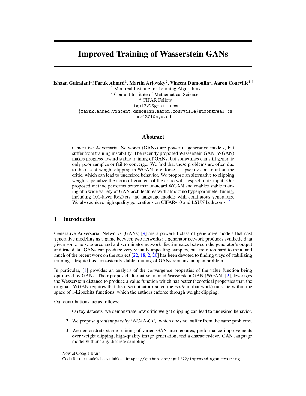 Improved Training of Wasserstein Gans