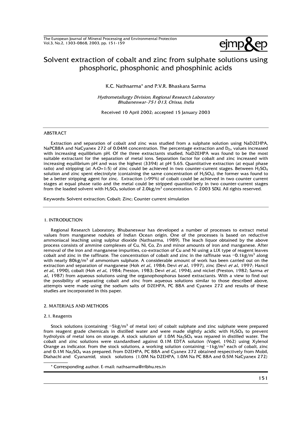 Solvent Extraction of Cobalt and Zinc from Sulphate Solutions Using Phosphoric, Phosphonic and Phosphinic Acids