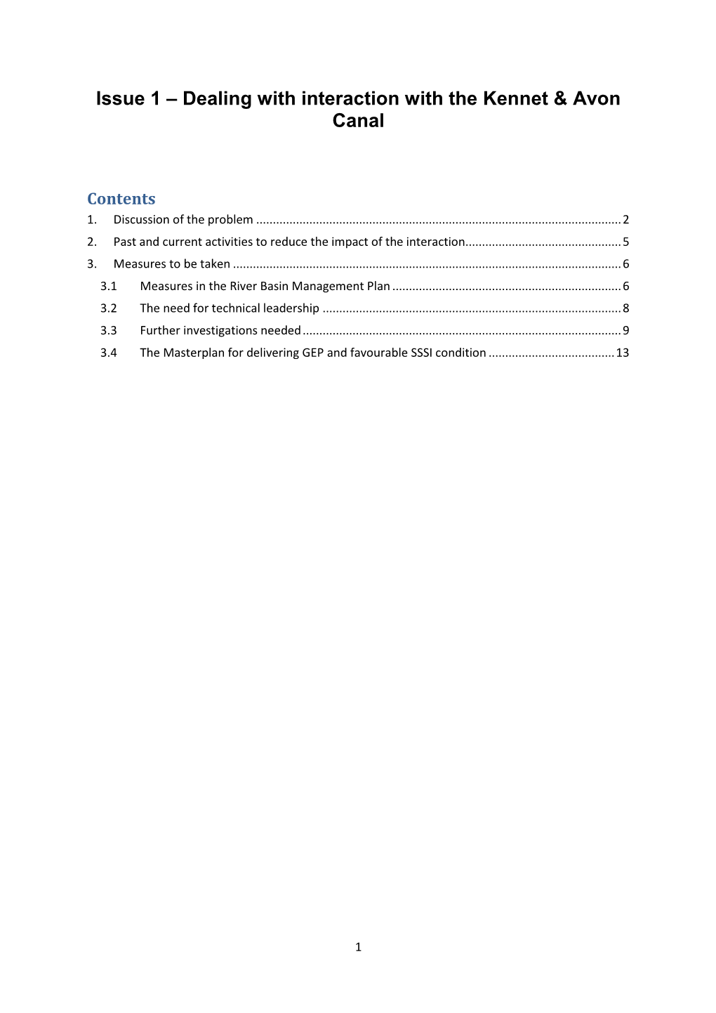 Issue 1 – Dealing with Interaction with the Kennet & Avon Canal