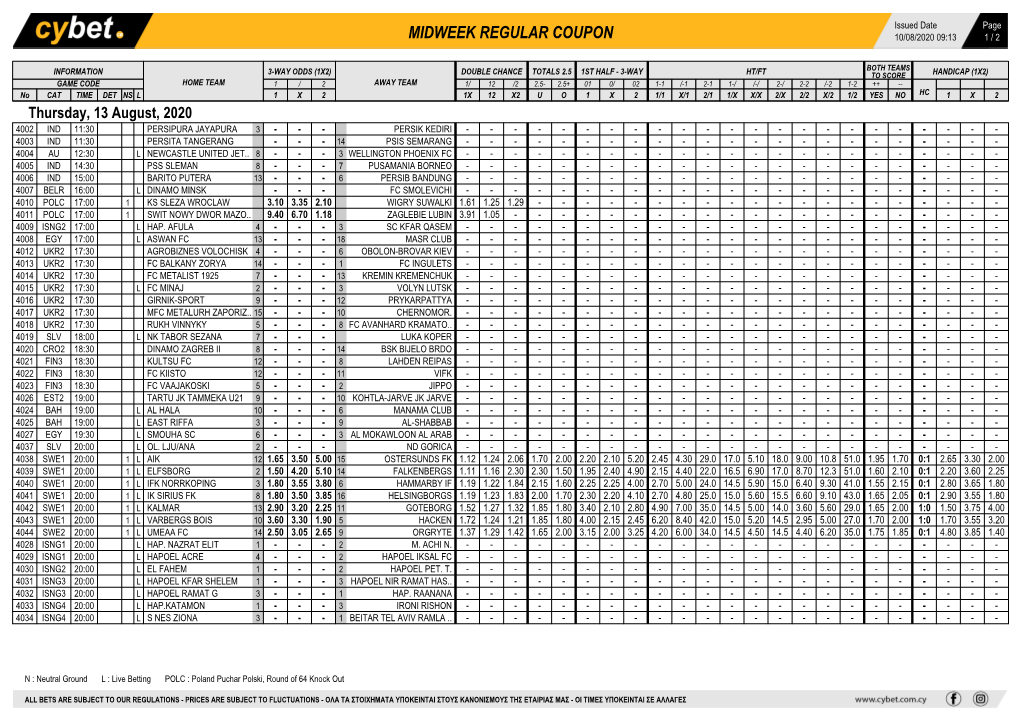 Midweek Regular Coupon 10/08/2020 09:13 1 / 2