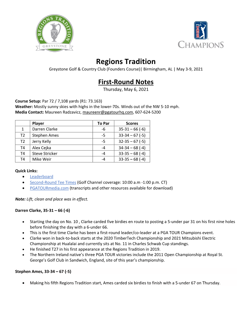 Regions Tradition Greystone Golf & Country Club (Founders Course)| Birmingham, AL | May 3-9, 2021